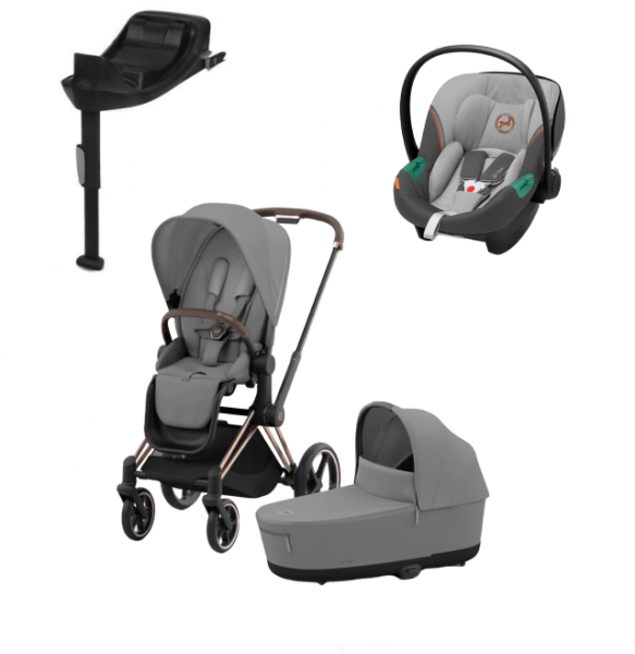 Коляска 3 в 1 Cybex Priam IV Rosegold и автокресло Aton S2 i-Size с базой Base One Mirage Grey/Lava Grey