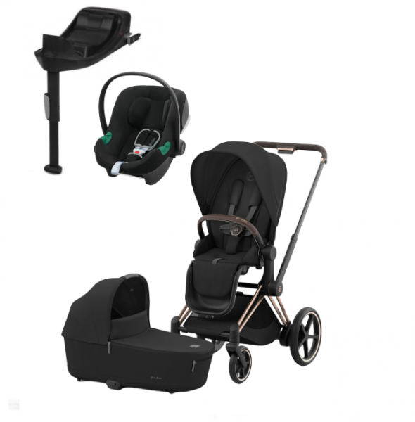 Коляска 3 в 1 Cybex Priam IV Rosegold и автокресло Aton S2 i-Size с базой Base One Sepia Black/Moon Black