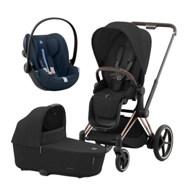 Коляска 3 в 1 Cybex Priam IV Rosegold и автокресло Cloud G i-Size Ocean Blue Plus Sepia Black