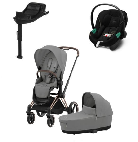 Коляска 3 в 1 Cybex Priam IV Rosegold и автокресло Aton S2 i-Size с базой Base One Mirage Grey/Moon Black