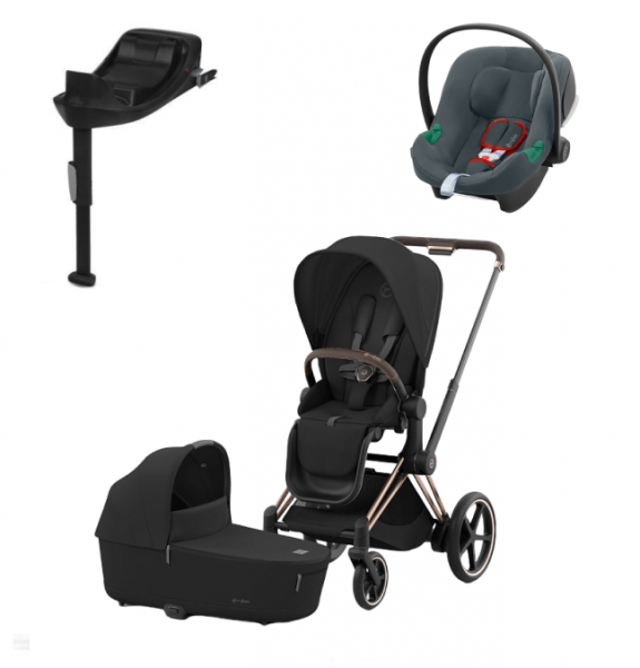 Коляска 3 в 1 Cybex Priam IV Rosegold и автокресло Aton S2 i-Size с базой Base One Sepia Black/Lava Grey