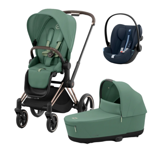 Коляска 3 в 1 Cybex Priam IV Rosegold и автокресло Cloud G i-Size Ocean Blue Plus Leaf Green