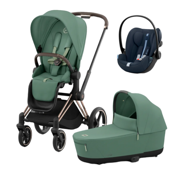 Коляска 3 в 1 Cybex Priam IV Rosegold и автокресло Cloud G i-Size Ocean Blue Plus Leaf Green