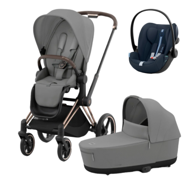 Коляска 3 в 1 Cybex Priam IV Rosegold и автокресло Cloud G i-Size Ocean Blue Plus Mirage Grey