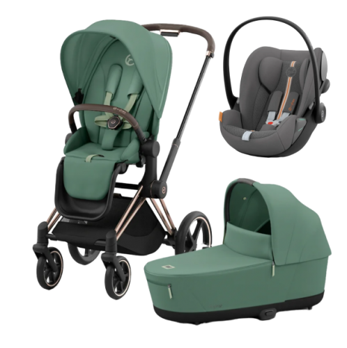 Коляска 3 в 1 Cybex Priam IV Rosegold и автокресло Cloud G i-Size Lava Grey Leaf Green