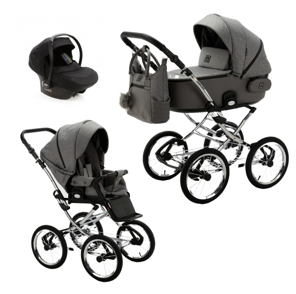 Детская коляска Adamex Porto Retro 3 в 1 PO-PS05 (Т.СЕР+Т.СЕР.КОЖА)