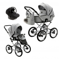 Детская коляска Adamex Porto Retro 3 в 1 PO-PS11 (СВ.СЕРЫЙ+СВ.СЕРАЯ КОЖА)