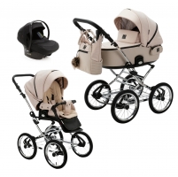 Детская коляска Adamex Porto Retro 3 в 1 PO-PS33 (СВ.БЕЖ+СВ.БЕЖА КОЖА)