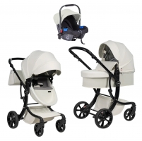 Коляска трансформер Farfello Aimile PRO 3 в 1 Milky / Молочный A5-7 (с автолюлькой Milk ткань)