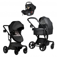 Коляска трансформер Farfello Aimile PRO 3 в 1 Чёрный A5-1 (с автолюлькой Black PU)