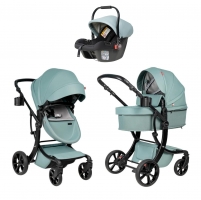 Коляска трансформер Farfello Aimile Spring 3 в 1 Aquagreen ASR-1 (с автолюлькой Atlantis PU)