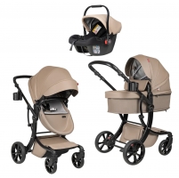 Коляска трансформер Farfello Aimile Spring 3 в 1 Cocoa ASR-6 (с автолюлькой Cream PU)