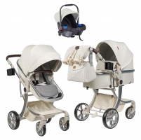 Коляска-трансформер 3 в 1 Farfello Aimile Original Autumn AA-5 молочный (с автолюлькой Milk ткань)