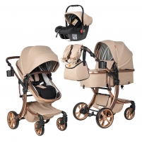 Коляска-трансформер 3 в 1 Farfello Aimile Original Autumn AA-6 кремовый (с автолюлькой Cream PU)
