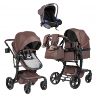 Коляска-трансформер 3 в 1 Farfello Aimile Original Autumn AA-7 шоколадный (с автолюлькой Шоколадный ткань)