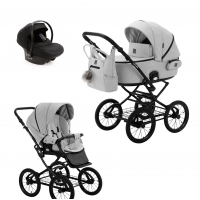 Детская коляска Adamex Porto Retro Deluxe 3 в 1 PO-SA03 (СВ. СЕРАЯ КОЖА)