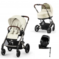 Коляска 4 в 1 Cybex Balios S Lux TPE 2025, Seashell Beige с дождевиком, автолюлькой Agex i-Safe Black и базой Agex