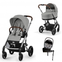 Коляска 4 в 1 Cybex Balios S Lux BLK 2025, Stone Grey с дождевиком, автолюлькой Agex i-Safe Grey и базой Agex