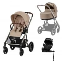 Коляска 4 в 1 Cybex Balios S Lux TPE 2025, Almond Beige с дождевиком, автолюлькой Agex i-Safe Black и базой Agex