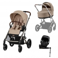 Коляска 4 в 1 Cybex Balios S Lux TPE 2025, Almond Beige с дождевиком, автолюлькой Agex i-Safe Black и базой Agex