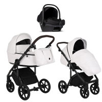 Детская коляска Roan Bass Next Кожа 3 в 1 с автокреслом Tutis Elo Lux EduSky Black RN081/1 White