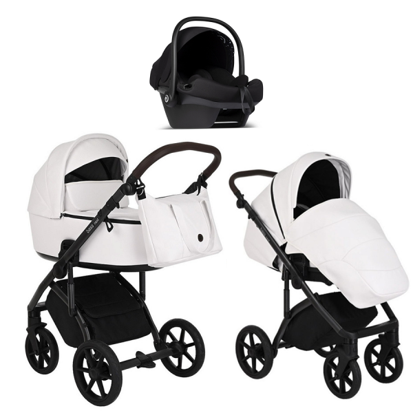 Детская коляска Roan Bass Next Кожа 3 в 1 с автокреслом Tutis Elo Lux EduSky Black RN081/1 White