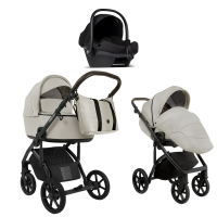 Детская коляска Roan Bass Next 2.0 3 в 1 с автокреслом Tutis Elo Lux EduSky Black BSN/45/2 Marzipan/Black/руч.Cappuccino(2 места)
