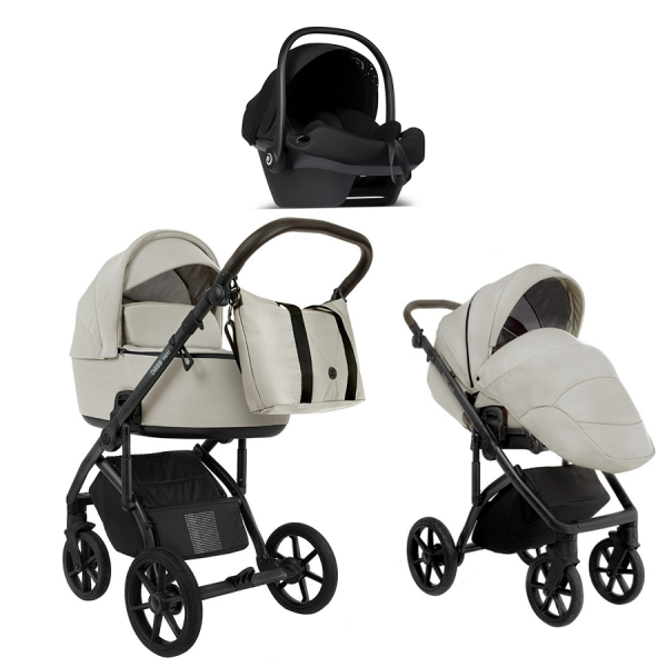 Детская коляска Roan Bass Next 2.0 3 в 1 с автокреслом Tutis Elo Lux EduSky Black BSN/45/2 Marzipan/Black/руч.Cappuccino(2 места)