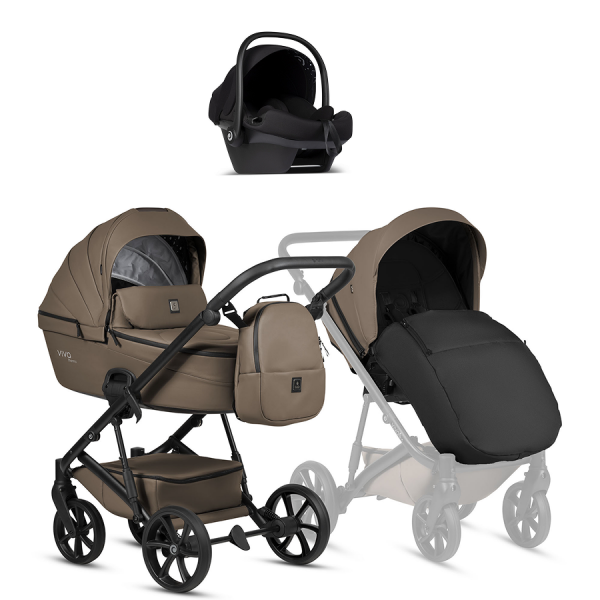 Детская коляска Tutis Viva 6 Plus Leather 3 в 1 с автокреслом Elo Lux EduSky Black 1612083 Cedar
