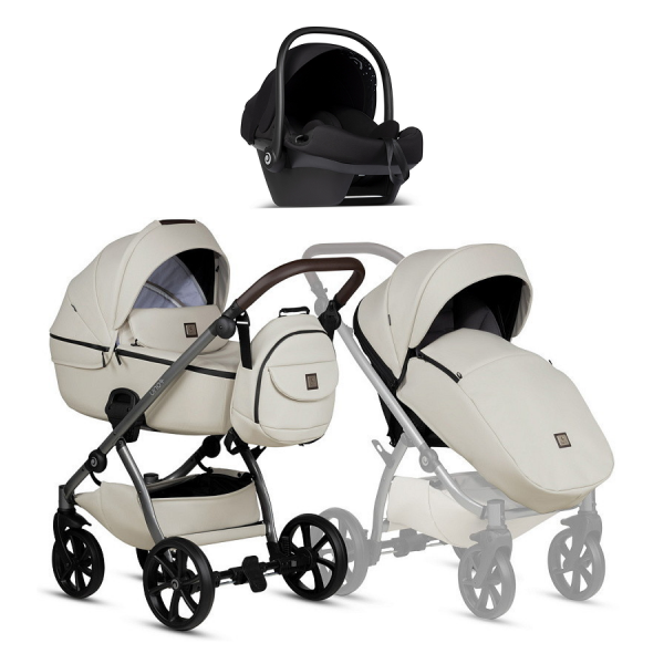 Коляска 3 в 1 Tutis Uno 5+ Leather Collection, Black Sesame (168)