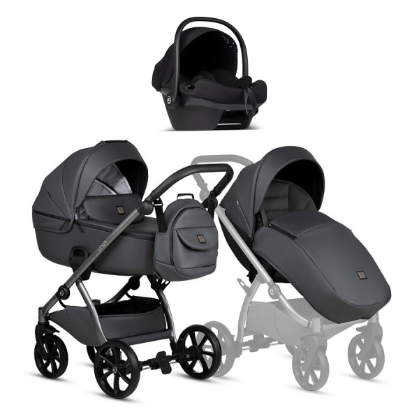 Коляска 3 в 1 Tutis Uno 5+ Leather Collection, Licorice (166)