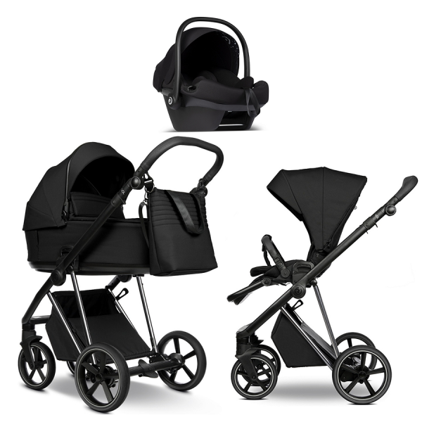 Детская коляска Roan Sol Vintage Luxury 3 в 1 с автокреслом Tutis Elo Lux EduSky Black VIN 05/CB Caviar Black/Nickel/руч.Black
