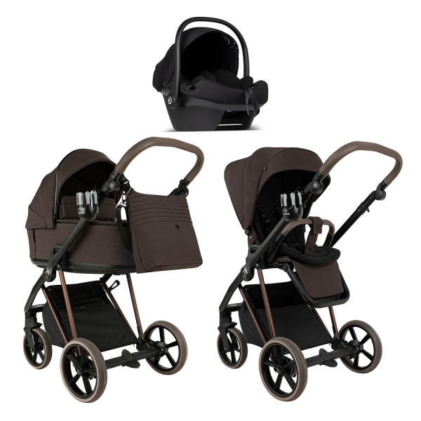 Детская коляска Roan Sol Vintage Luxury 3 в 1 с автокреслом Tutis Elo Lux EduSky Black VIN 04/TC Turkish Coffe/Bronze/руч.Cappuccino
