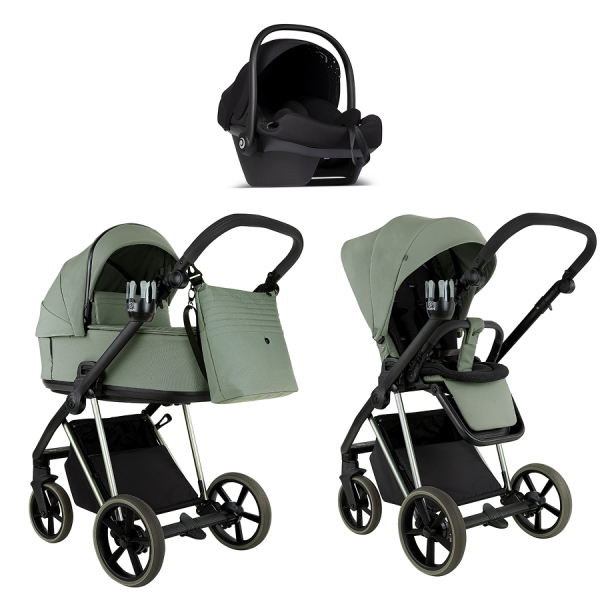 Детская коляска Roan Sol Vintage Luxury 3 в 1 с автокреслом Tutis Elo Lux EduSky Black VIN 02/SG Sage Green/Sage/руч.Black