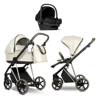Детская коляска Roan Sol 2.0 Vintage Luxury Leather 3 в 1 с автокреслом Tutis Elo Lux EduSky Black VEGA01DB Butter Cream/Champagne/руч.Cappuccino
