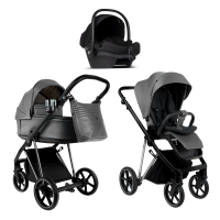 Детская коляска Roan Sol 2.0 Vintage Luxury Leather 3 в 1 с автокреслом Tutis Elo Lux EduSky Black VEGA88DB Glacier Gray/Nickel/руч.Black