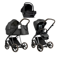 Детская коляска Roan Sol 2.0 Vintage Luxury Leather 3 в 1 с автокреслом Tutis Elo Lux EduSky Black VEGA99DB Woodland Gray/Nickel/руч.Cappuccino