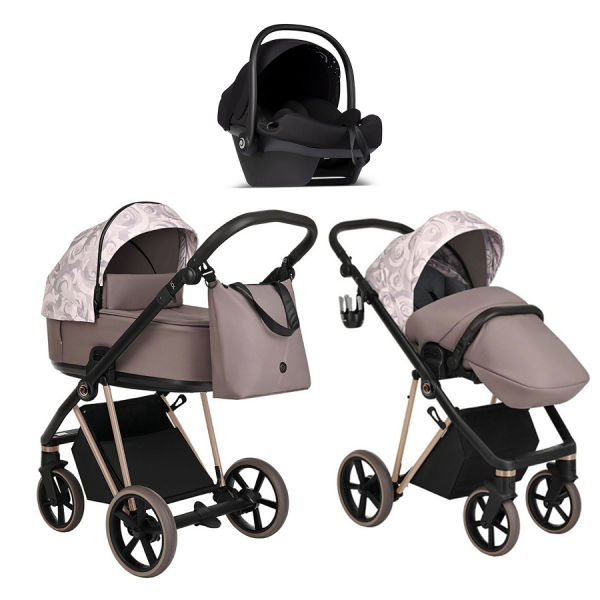 Детская коляска Roan Sol Flowers 3 в 1 с автокреслом Tutis Elo Lux EduSky Black RSF/5001 Powder/Rose gold