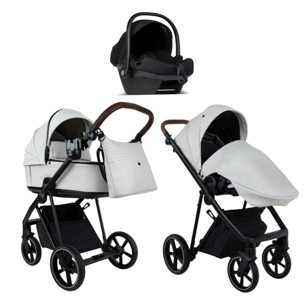 Детская коляска Roan Sol Vintage Leather 2.0 3 в 1 с автокреслом Tutis Elo Lux Edusky Black SL/12/L Island Stone /Black/ руч.Коричневый