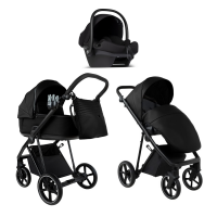 Детская коляска Roan Sol Vintage Leather 2.0 3 в 1 с автокреслом Tutis Elo Lux Edusky Black SL/10/L Black/Black/руч.Черный