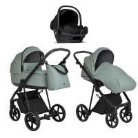 Детская коляска Roan Sol Кожа 3 в 1 с автокреслом Tutis Elo Lux EduSky Black RSL/2023 Misti Mint/Grey/руч. Серый