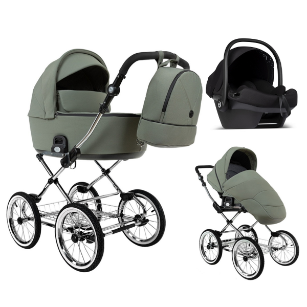 Детская коляска Roan Bass Next Classic 2.0 d14 3 в 1 с автокреслом Tutis Elo Lux EduSky Black BSNC/92/2 Sage Green/Black/руч.Black