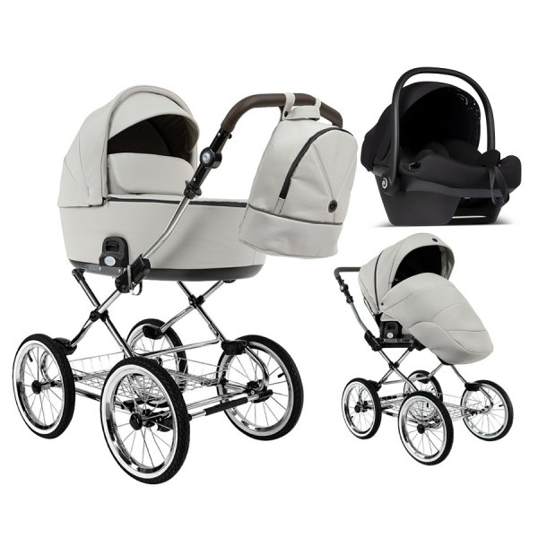 Детская коляска Roan Bass Next Classic 2.0 d14 3 в 1 с автокреслом Tutis Elo Lux EduSky Black BSNC/94/2 Marzipan/Black/руч.Cappuccino