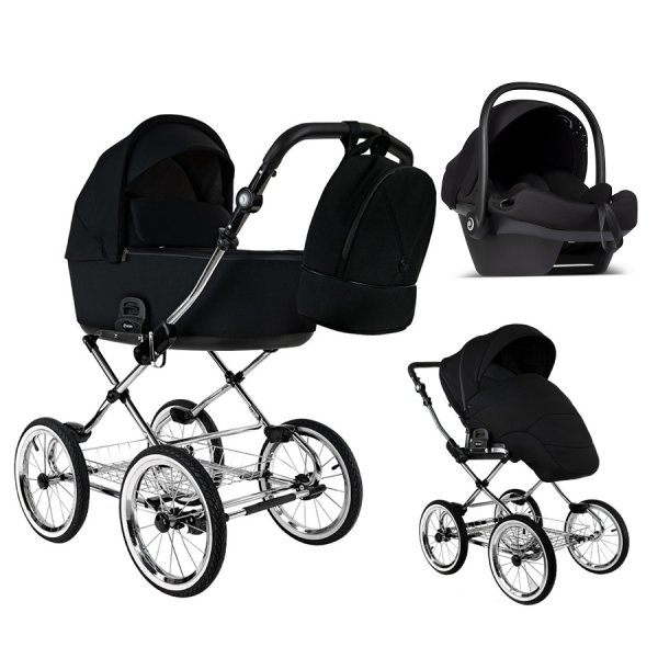 Детская коляска Roan Bass Next Classic 2.0 d14 3 в 1 с автокреслом Tutis Elo Lux EduSky Black BSNC/95/2 Caviar/Black/руч.Cappuccino