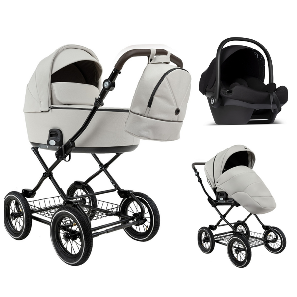 Детская коляска Roan Bass Next Classic 2.0 d12 3 в 1 с автокреслом Tutis Elo Lux EduSky Black BNC/84/2 Marzipan/Black/руч.Cappuccino