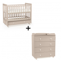Комплект детская кровать Tutis Cloud 4 (маятник + ящик) + комод Tutis Cloud, Капучино