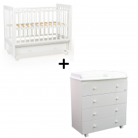 Комплект детская кровать Tutis Cloud 4 (маятник + ящик) + комод Tutis Cloud, Белый