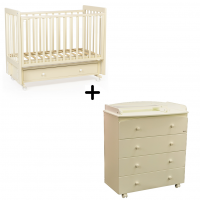 Комплект детская кровать Tutis Cloud 4 (маятник + ящик) + комод Tutis Cloud, Ваниль