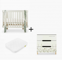 Комплект: детская кроватка-трансформер Happy baby Mommy love + комод Happy Baby Fioki зеленый + матрас 100 x 70