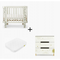Комплект: детская кроватка-трансформер Happy baby Mommy love + комод Happy Baby Fioki молочный + матрас 100 x 70